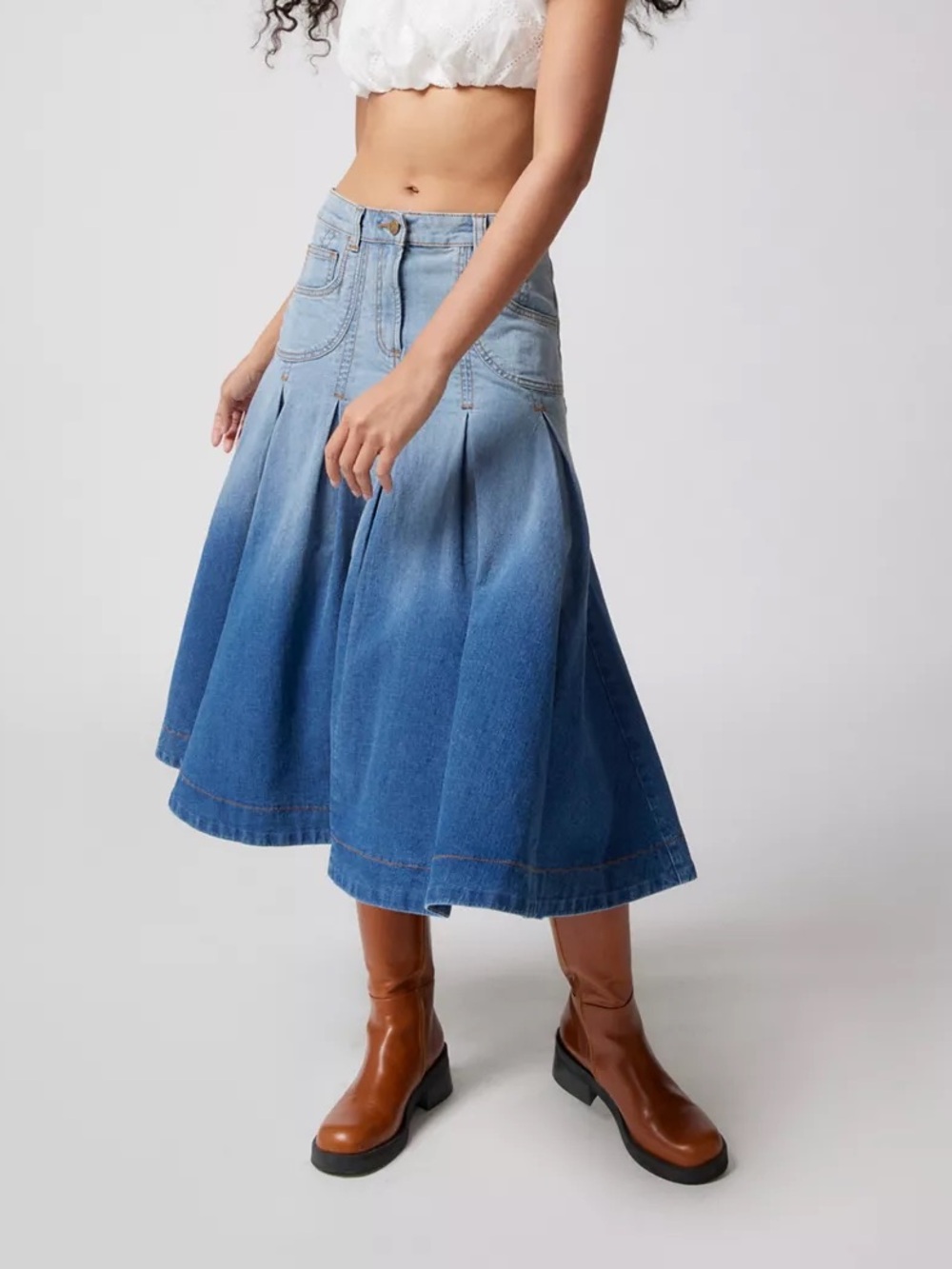 BDG Donovan Denim Pleated Midi Skirt Size XS